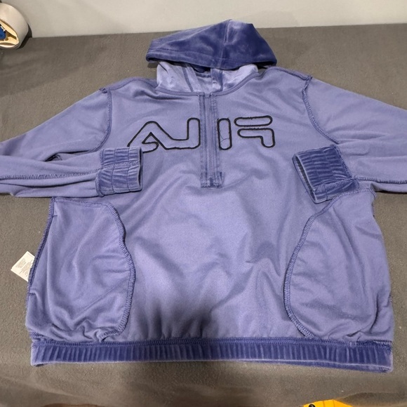 Fila Women's Blue Velour Hoodie - Picture 6 of 8